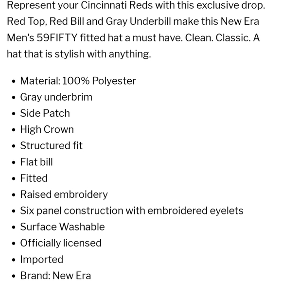 Cincinnati Reds New Era  Red/White Side Patch 59FIFTY Fitted Hat, Size 7… - Picture 10 of 10